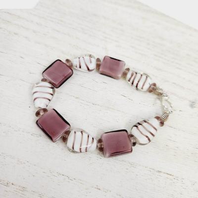 LAVENDER & WHITE GLASS HANDCRAFTED BEAD BRACELET