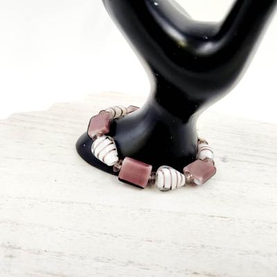 LAVENDER & WHITE GLASS HANDCRAFTED BEAD BRACELET