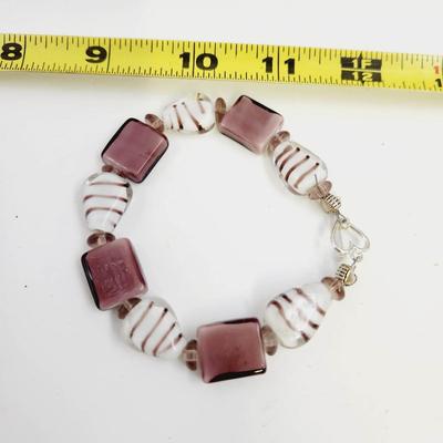 LAVENDER & WHITE GLASS HANDCRAFTED BEAD BRACELET