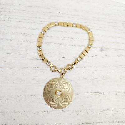 VINTAGE SUNBURST W/ RHINESTONE GOLD TONED BRACELET