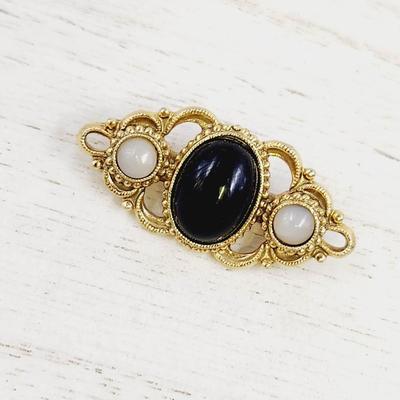 BLACK & MOON STONE GOLD TONED BROOCH