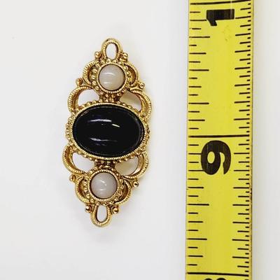 BLACK & MOON STONE GOLD TONED BROOCH
