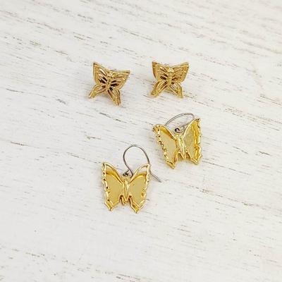 BEAUTIFUL GOLD TONED BUTTERFLY EARRINGS - 2 SETS