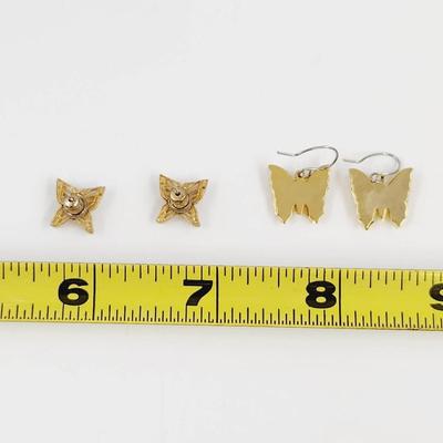 BEAUTIFUL GOLD TONED BUTTERFLY EARRINGS - 2 SETS
