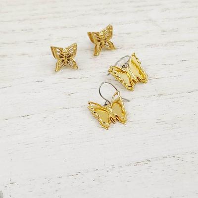 BEAUTIFUL GOLD TONED BUTTERFLY EARRINGS - 2 SETS