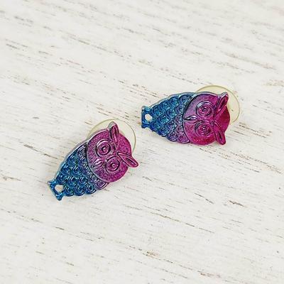 2 TONED OWL SILVER TONED EARRINGS