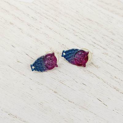 2 TONED OWL SILVER TONED EARRINGS