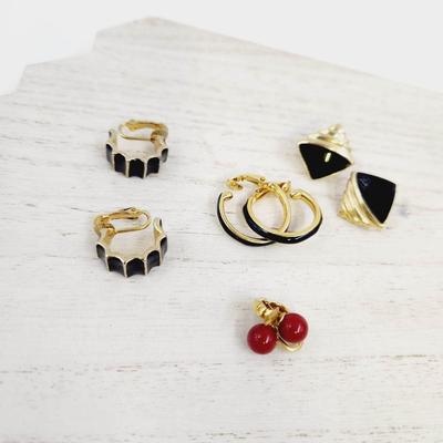 BLACK & RED GOLD TONED CLIP ON EARRINGS BUNDLE 4 PAIRS