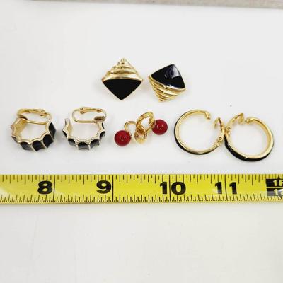 BLACK & RED GOLD TONED CLIP ON EARRINGS BUNDLE 4 PAIRS