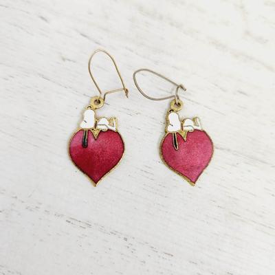 VINTAGE SNOOPY HEART GOLD TONED HANGING EARRINGS