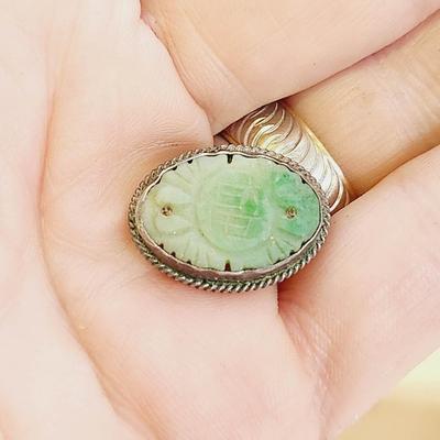 BEAUTIFUL ANTIQUE GREEN JADE & SILVER EARRINGS