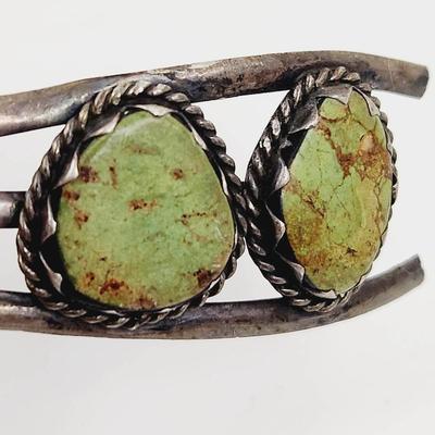 1/2 OF A STERLING & GREEN TURQUOISE BRACELET