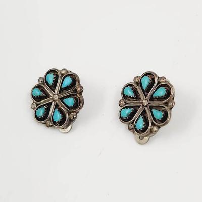 SILVER & TURQUOISE CLIP ON EARRINGS