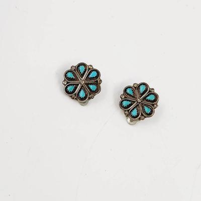 SILVER & TURQUOISE CLIP ON EARRINGS