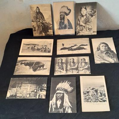Antique black & White post cards of Native American Chiefs, Bison, and more Huffman