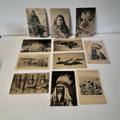 Antique black & White post cards of Native American Chiefs, Bison, and more Huffman