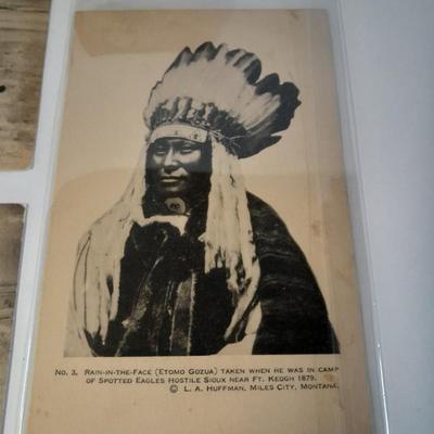 Antique black & White post cards of Native American Chiefs, Bison, and more Huffman