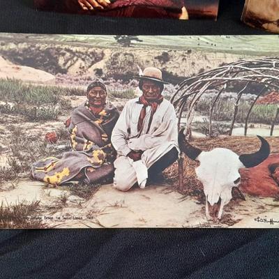 Vintage Color postcards of Native American's and Buffalo Sioux Grave, and more