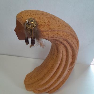 Ceramic Native American Wind Spirit Sculpture Indian Woman with feathers and Concho