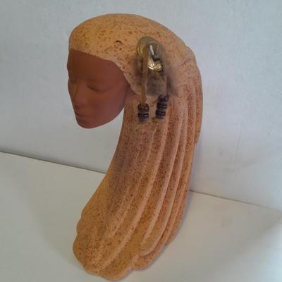 Ceramic Native American Wind Spirit Sculpture Indian Woman with feathers and Concho