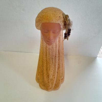 Ceramic Native American Wind Spirit Sculpture Indian Woman with feathers and Concho