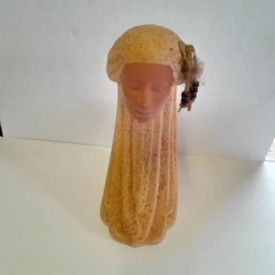 Ceramic Native American Wind Spirit Sculpture Indian Woman with feathers and Concho
