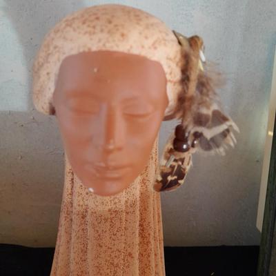 Ceramic Native American Wind Spirit Sculpture Indian Woman with feathers and Concho