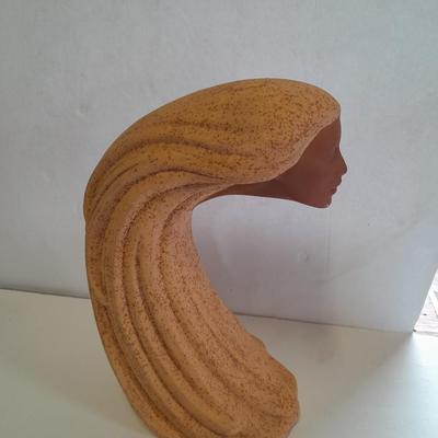 Ceramic Native American Wind Spirit Sculpture Indian Woman with feathers and Concho