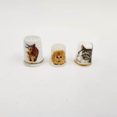 PORCELAIN FINE CHINA 3 ANIMAL THEMED THIMBLES