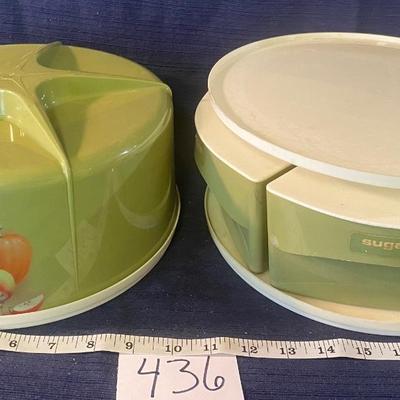 MCM Avocado Lazy Susan and Cake Plate W/Cover