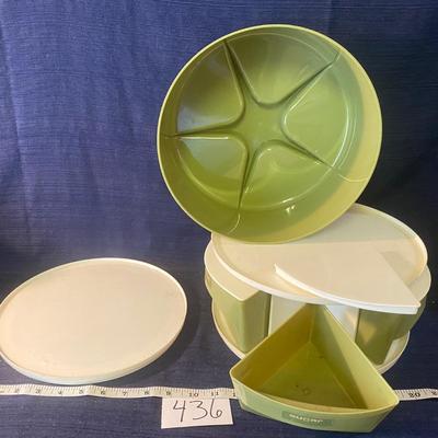 MCM Avocado Lazy Susan and Cake Plate W/Cover