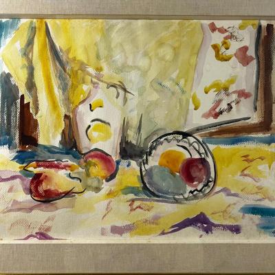 1304 Mid Century â€˜58 Signed Original Watercolor of Table Scape