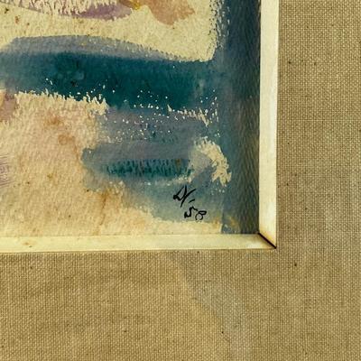 1304 Mid Century â€˜58 Signed Original Watercolor of Table Scape