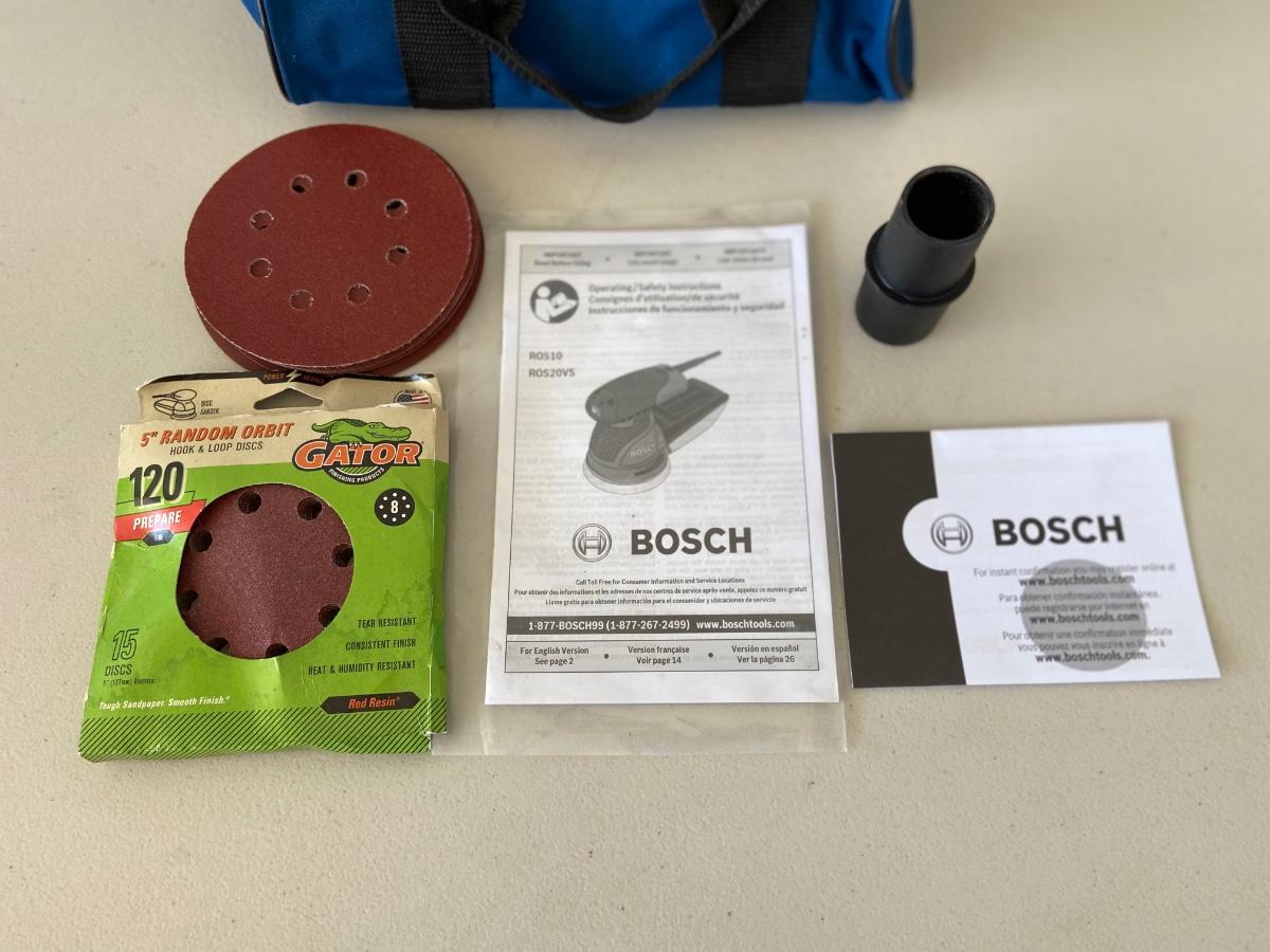 BOSCH VARIABLE SPEED ORBITAL SANDER MODEL ROS20VS w/BAG & SAND PAPER