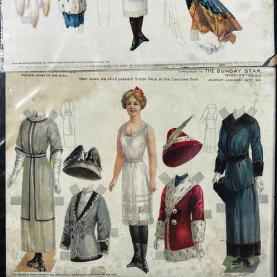 1310 Framed Set of Pollyâ€™s Paper Playmates from The Sunday Star Washington D.C. 1911