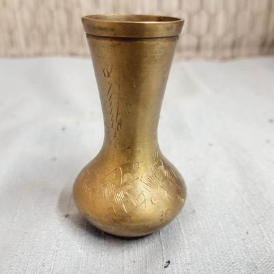 SMALL ETCHED BRASS VASE