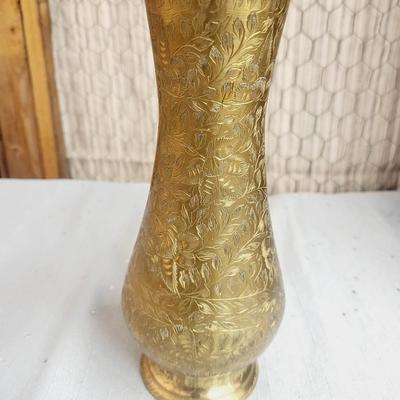 LARGE ORNATE ETCHED BRASS VASE