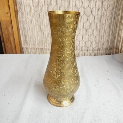 LARGE ORNATE ETCHED BRASS VASE