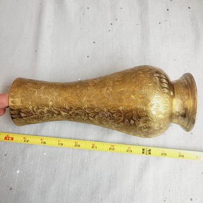 LARGE ORNATE ETCHED BRASS VASE