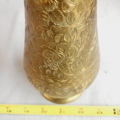 LARGE ORNATE ETCHED BRASS VASE