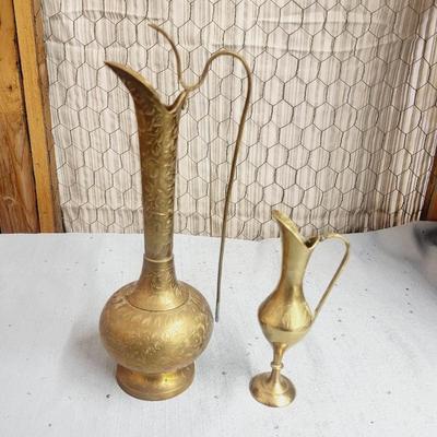 2 BEAUTIFUL ORNATE ETCHED BRASS PITCHERS - SEE DESCRIPTION