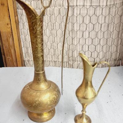 2 BEAUTIFUL ORNATE ETCHED BRASS PITCHERS - SEE DESCRIPTION