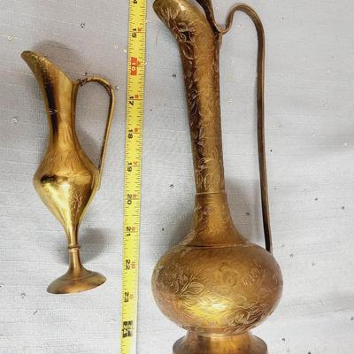 2 BEAUTIFUL ORNATE ETCHED BRASS PITCHERS - SEE DESCRIPTION