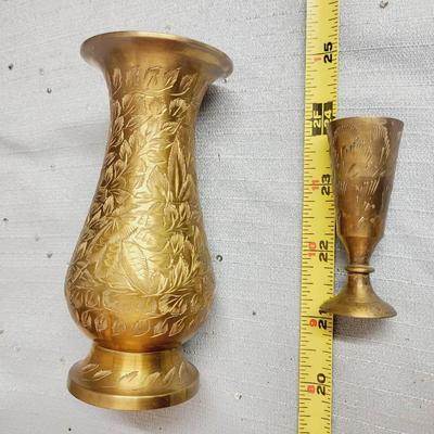 2 ORNATE ETCHED BRASS VASES
