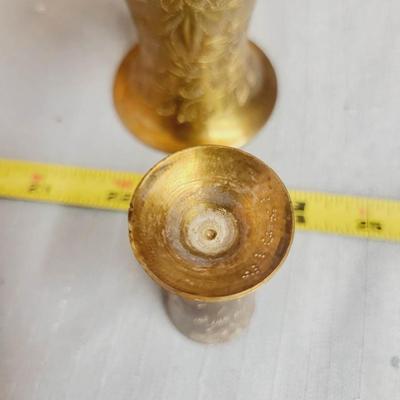 2 ORNATE ETCHED BRASS VASES