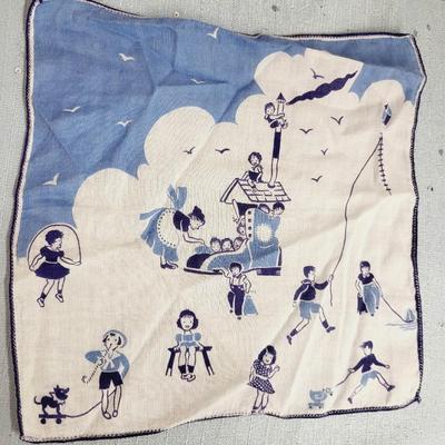 VINTAGE NURSEY RHYMES  OLD MOTHER HUBBARD HANDKERCHIEF