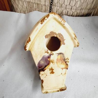 VINTAGE CERAMIC BIRD HOUSE WITH CHAIN