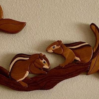 Carved Wooden Chipmunks Wall Hanging