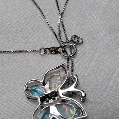 Opal, Aquamarine and Diamond Accent Butterfly 18" 925 Necklace