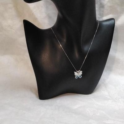 Opal, Aquamarine and Diamond Accent Butterfly 18" 925 Necklace